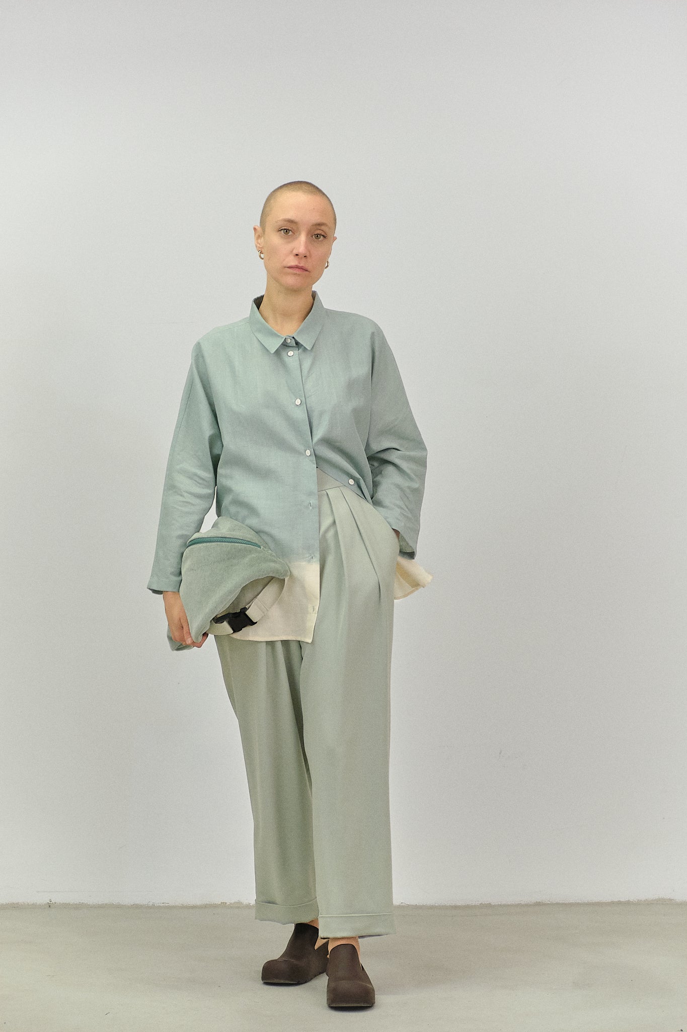 PA06 - Sage Green High-Waisted Silk Trousers