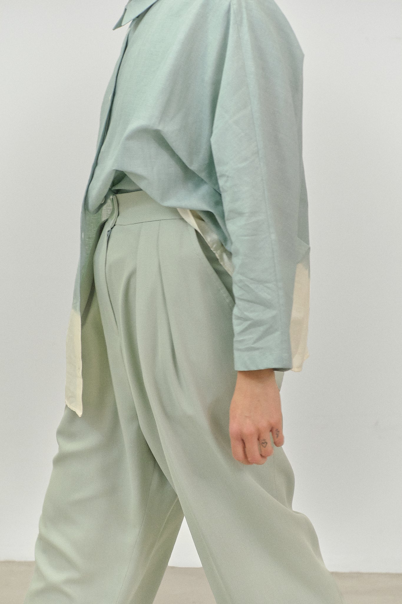 PA06 - Sage Green High-Waisted Silk Trousers