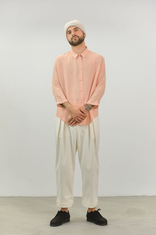 CA01 - Peach Silk Kimono Sleeve Shirt