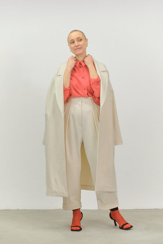 GI08 - White Gabardine Cotton Overcoat