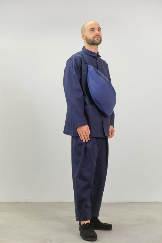 PA06 - Navy Blue  High-Waisted Cotton Trousers
