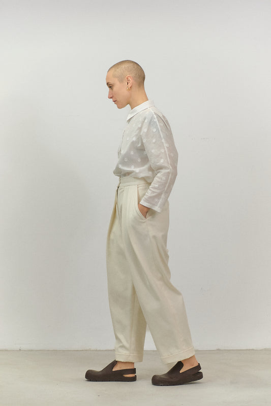 CA01 -White "Fil Coupé"  Kimono Sleeve Shirt