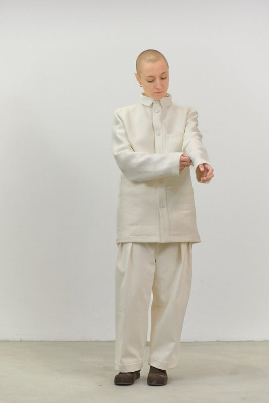 WJ01 - White Heavy Linen Working Jacket