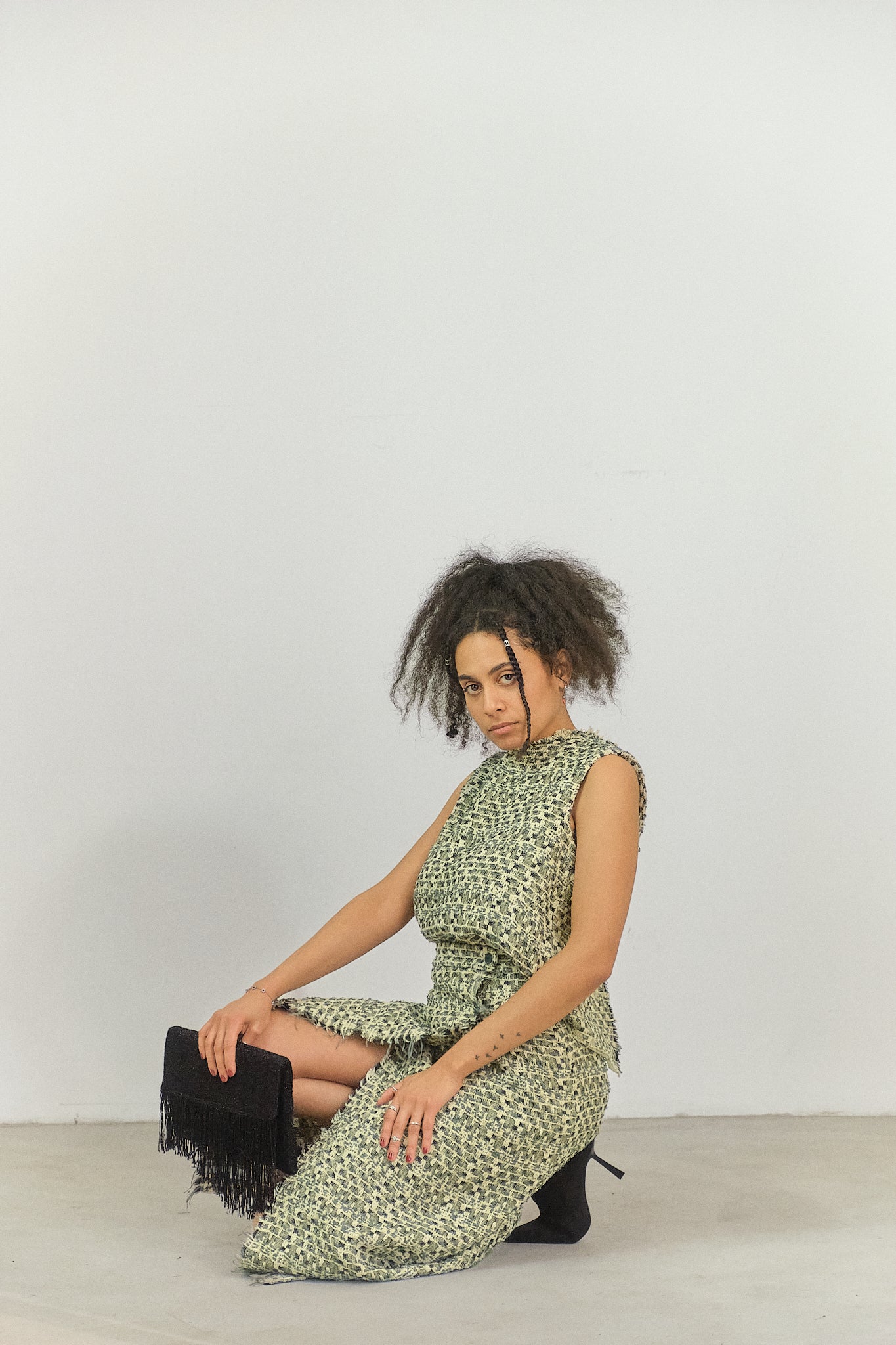 TO12 - Bouclé Sleeveless Cross-Back Top